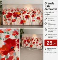 Toile décorative coquelicots rouges 137x68 cm état neuf