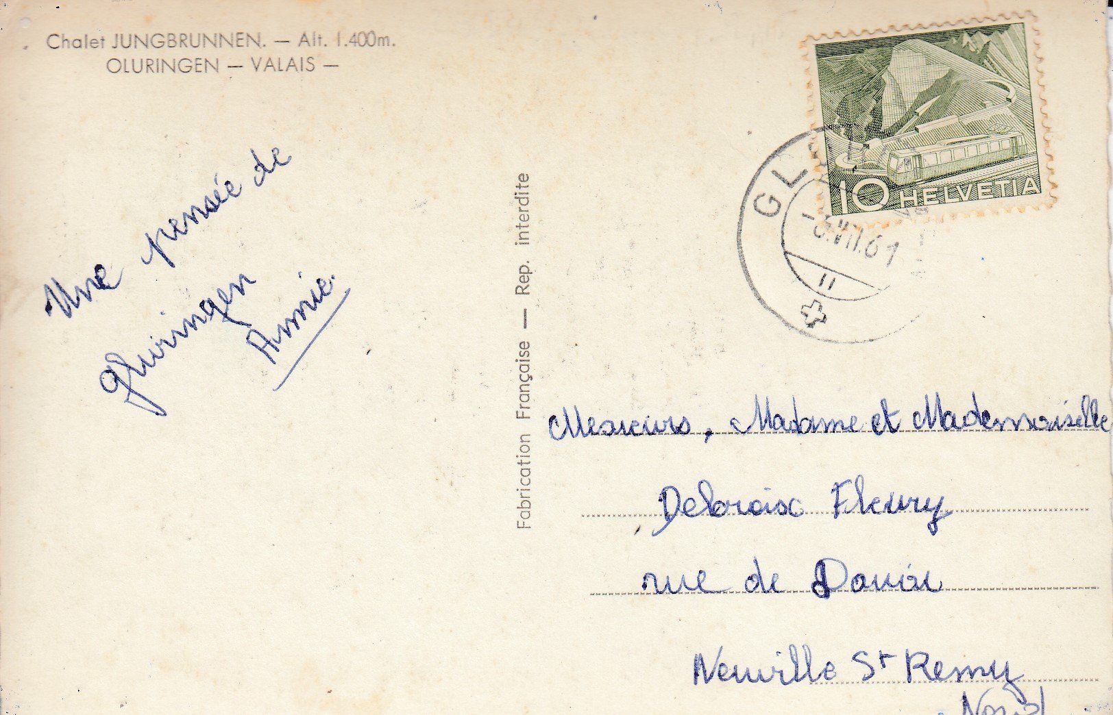 Cartoline postali: Gluringen  VS   im Goms     um 1961 – Usato da Brig venduto da Valcards54 1
