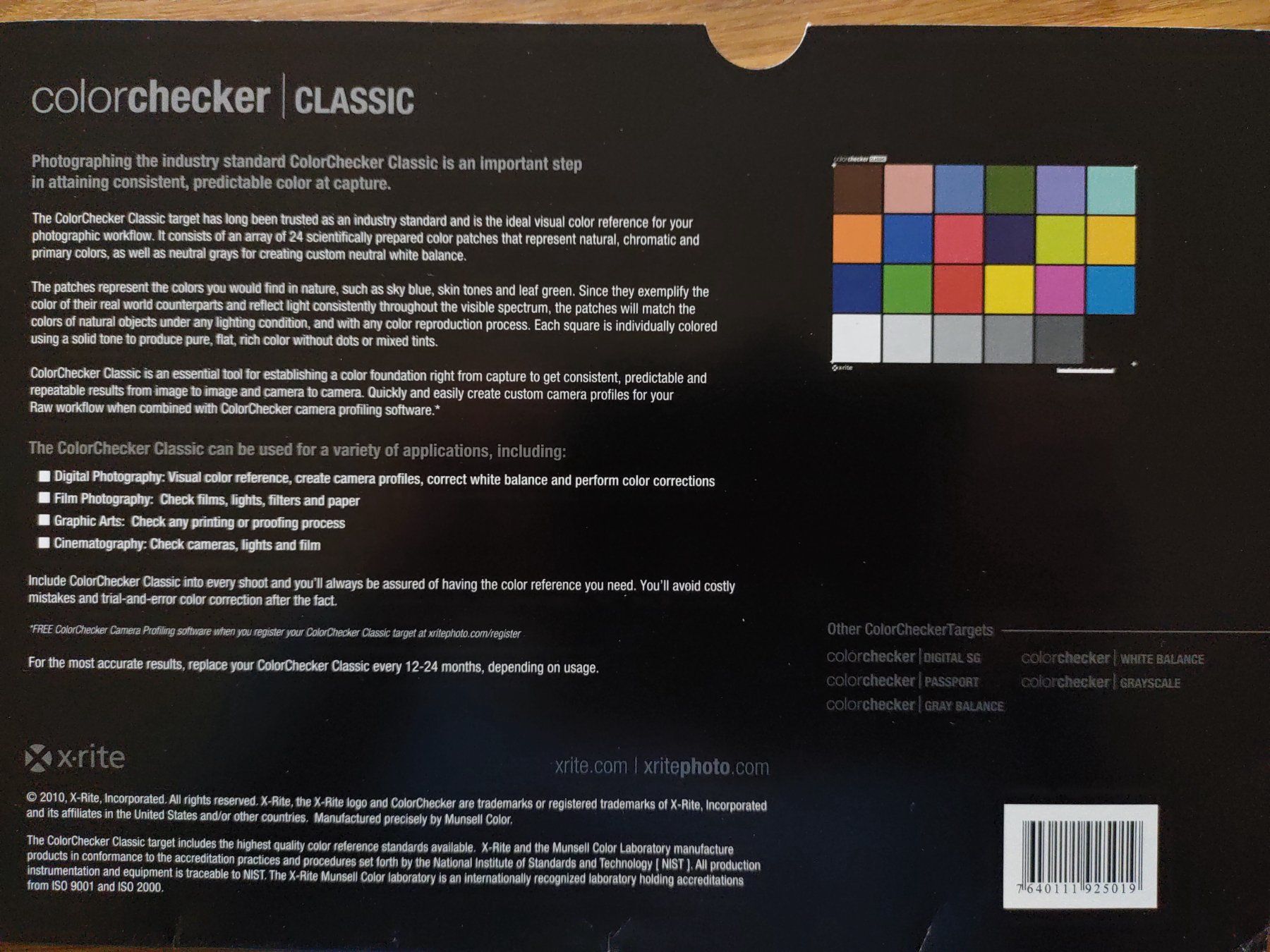 Labor & Dunkelkammer: X-Rite ColorChecker 24 Farbfeldern (A4) - Classic – Gebraucht aus Densbüren von TutaLarsen 1