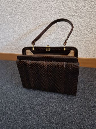 Vintage Handtasche / Tragetasche in Schlangenoptik Braun
