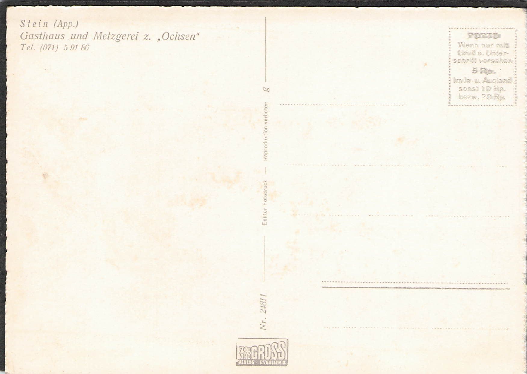 Cartoline postali: AK.App. , Stein , Gasthaus zum Ochsen – Usato da Reichenburg venduto da ibiza18 1