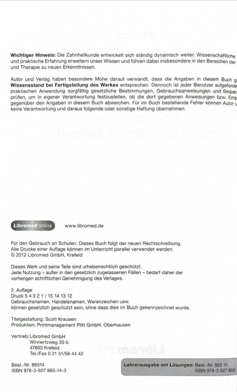 Libri: Schubert, Arbeitsbuch zur Zahnmedizinischen Assistenz – Nuovo (secondo la descrizione) da Sarnen venduto da Livres 2
