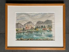 GEMÄLDE  AQUARELL  UNLESERLICH  SIGNIERT Holzrahmen / Glas