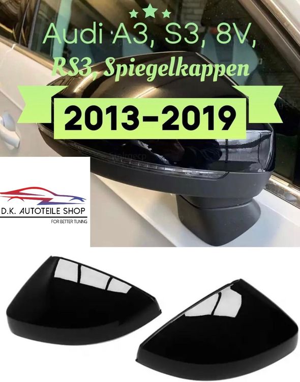 Calotte Retrovisore In ABS Look Carbonio Per Audi A3 S3 8V RS3 2013-2019, Nere Brillanti