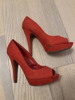 rote Peeptoe High Heels aus Wildleder/Velours, Gr.36