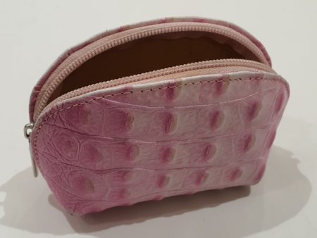 Pouch / Beutel rosa Kroko-Prägung Leder