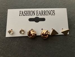 3 Paar Hübsche goldfarbene kleine Ohrstecker, 0.5/1.cm, neu