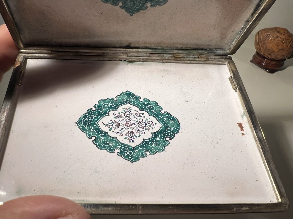 Barattoli: Boîte à cigarettes ancienne, argent, Perse, émail peint main – Usato da Genève venduto da DELIRBEADS 4