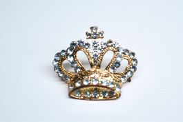Vintage Brosche Gablonz Krone Strass goldfarben ca. 4 cm