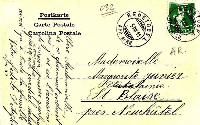 Cartoline postali: Rehetobel - 958m + 1911 – Usato da Emmenbrücke venduto da teestube 1