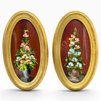2x peintures huile sur bois bouquets de fleurs signées JAN