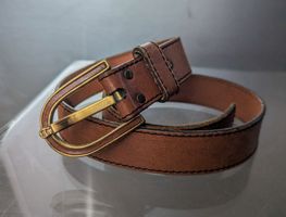Etienne Aigner Vintage Cognac Leather Belt  Brass Horseshoe