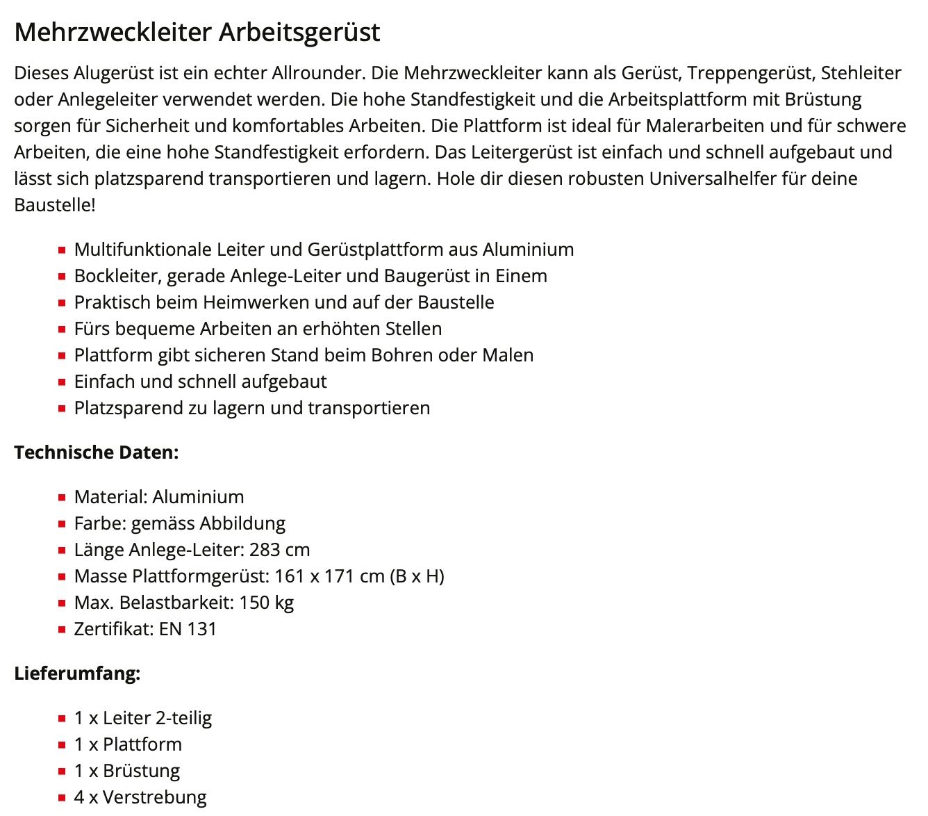 Ponteggi: Arbeitsgerüst – Nuovo (secondo la descrizione) da Seengen venduto da Sonnfix 1