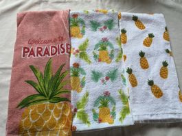 3x Summer kitchen Towels, Pineapple theme Design