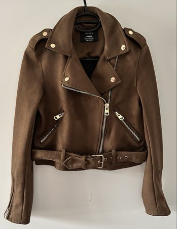 Braune Jacke von Bershka, Gr. XS, Biker Look