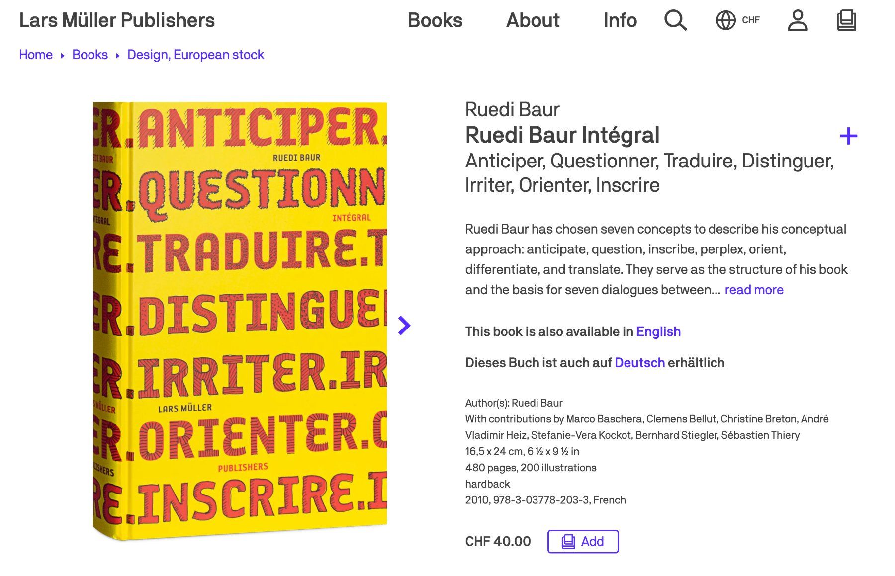 Libri: Ruedi Baur - Integral - Graphic design – Usato da Neuchâtel venduto da col_6rbm 6