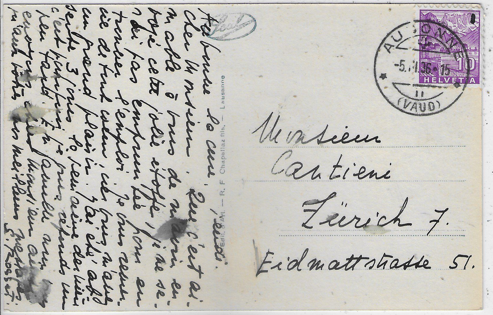 Cartoline postali: Aubonne - Stadtpartie – Usato da Ettingen venduto da Kartenplanet 1