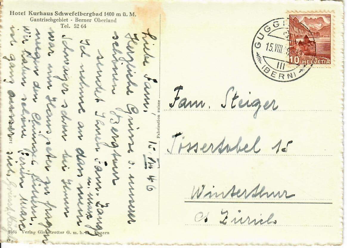 Cartoline postali: Gantrischalp  1946 – Usato da Hochdorf venduto da Ziegel-16 1