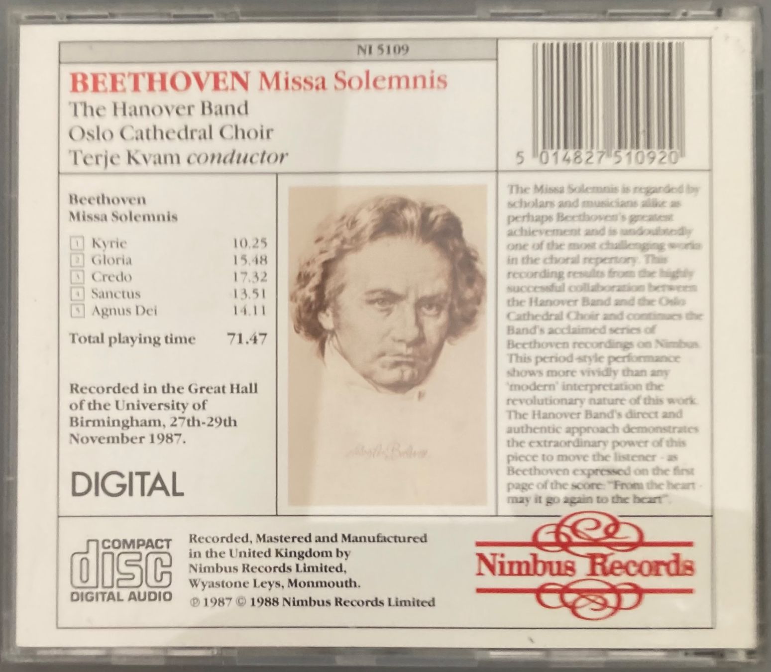 CD: BEETHOVEN..... - MISSA SOLEMNIS – Usato da Poliez-Pittet venduto da Newtown-Records 1
