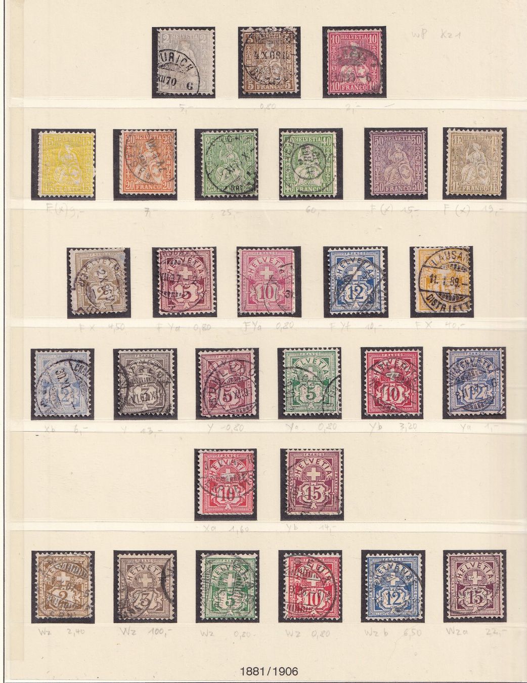 Alle Briefmarken: TOP Altschweiz 1881/1906, Albenblatt, SBK mind. 430.-+++ – Gebraucht aus Samnaun-Compatsch von Muckimu
