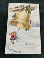 Alte Ansichtskarte Neujahr Glocke Kinder Schnee 