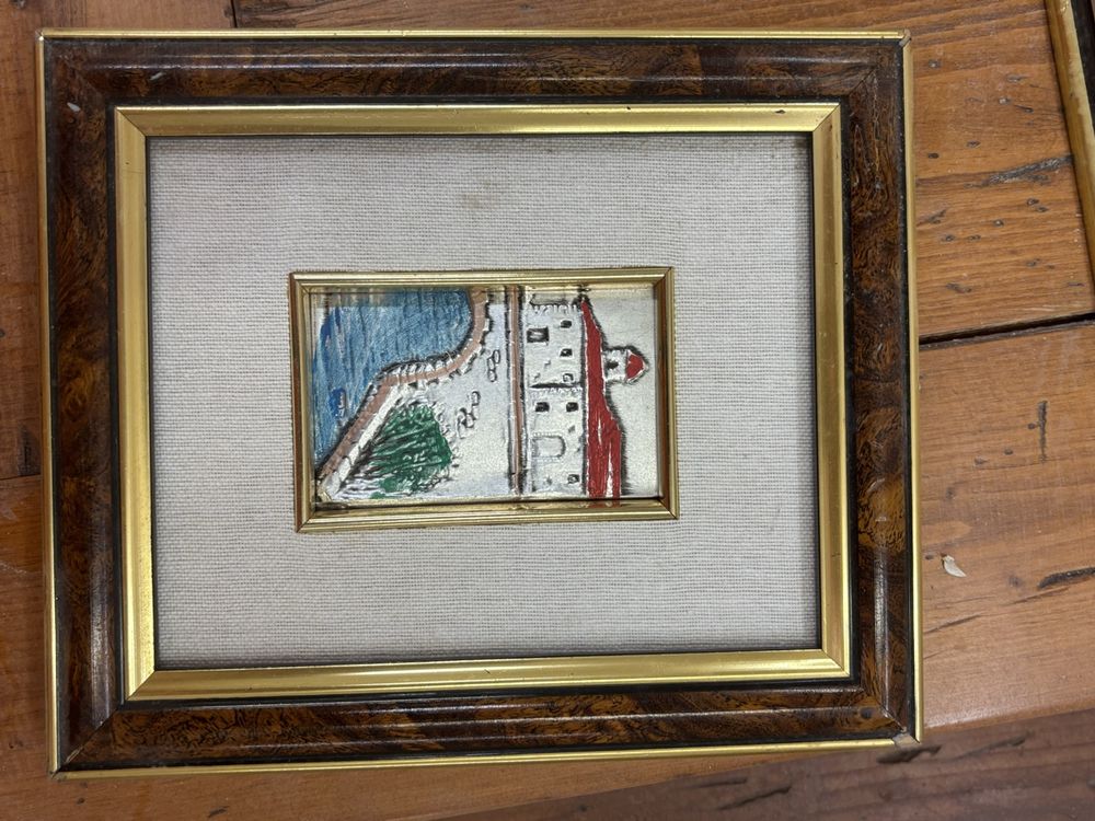 Tableau Ancien Brodé Crewel Français Encadré - Dimensions 26 X 22,5 Cm - Occasion - Décoration Vintage