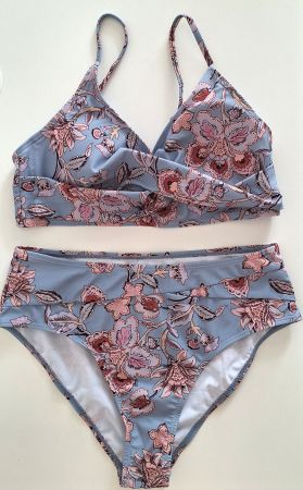 Bikini-Set Taubenblau, Blumenmuster