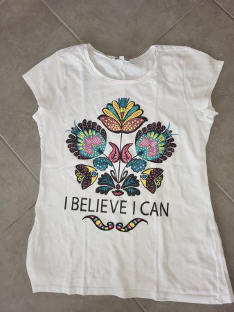 T-shirt blanc "I believe I can" fleurs colorées T.S