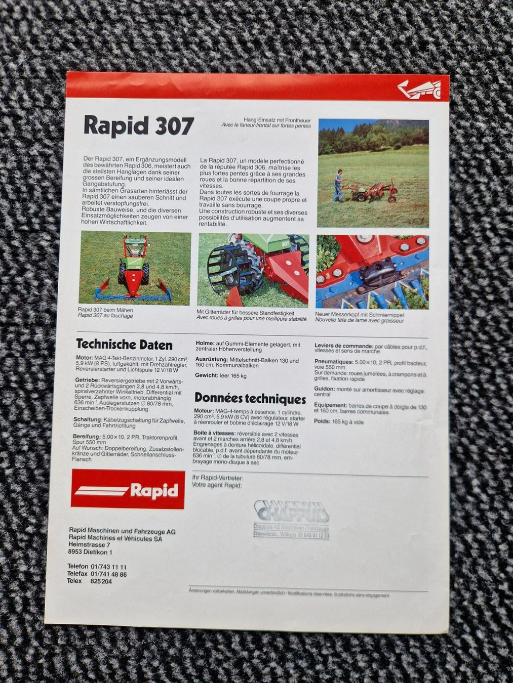 Rapid Trattori: Original Prospekt Rapid Motormäher 307 – Usato da Dürnten venduto da Bachtel84 1