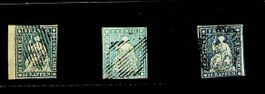 SUISSE 3 STRUBELS OBLITÉRÉS10 CENT.  BLEU L/T164