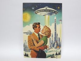 AK UFO Pin-Up Space Age Comic Postkarte