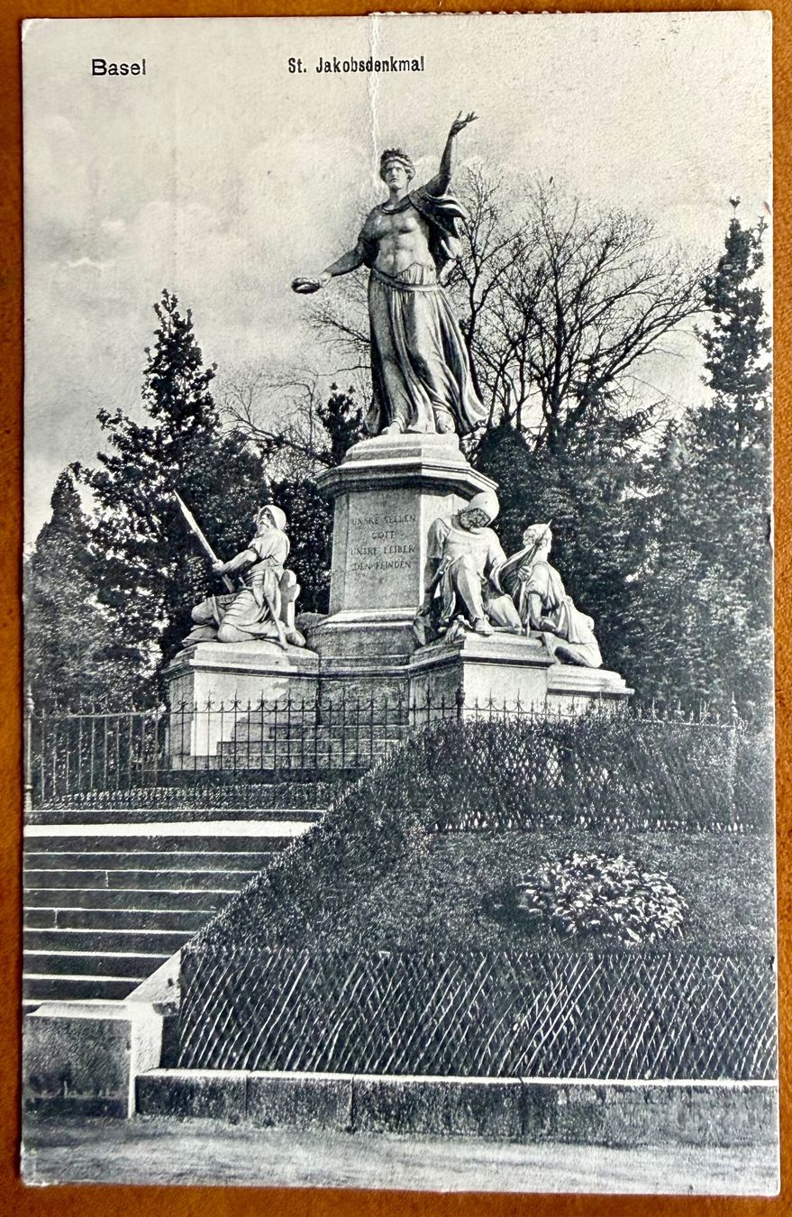 Cartoline postali: Basel - St. Jacobsdenkmal 1912 – Usato da Lutry venduto da Ediego