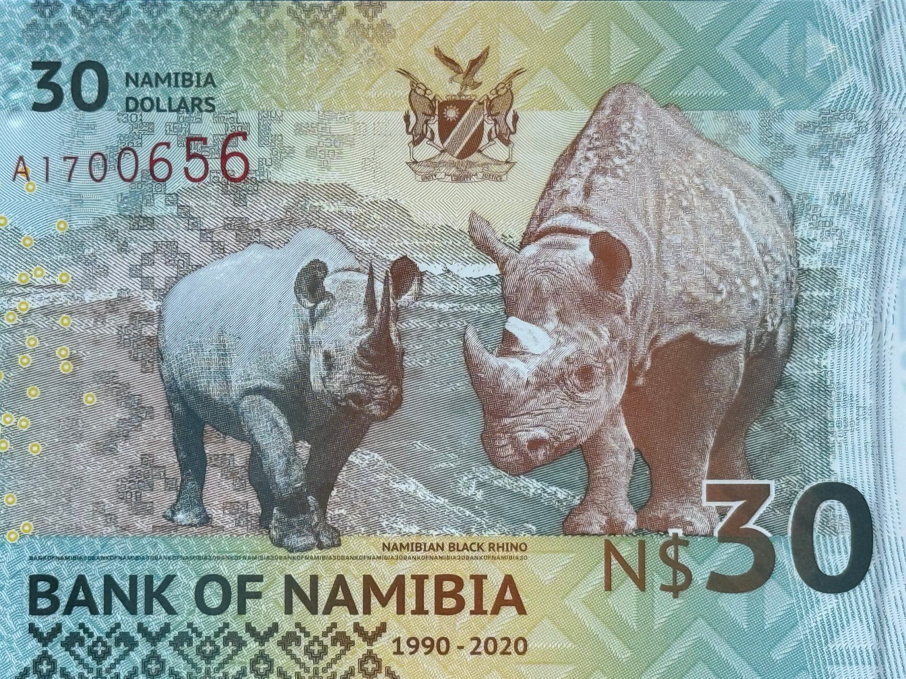 Banknoten: *** Namibia 2020 - N$ 30 UNC - Nashorn – Neu und originalverpackt aus Pfäffikon SZ von Sieben77