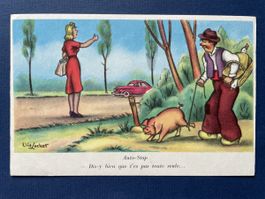 Alte Ansichtskarte "Auto-Stop"  E.Lechat, Sammlerstück Humor