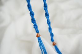 Mehrreihige Glasperlenkette, Rocailles, royalblau, Boho