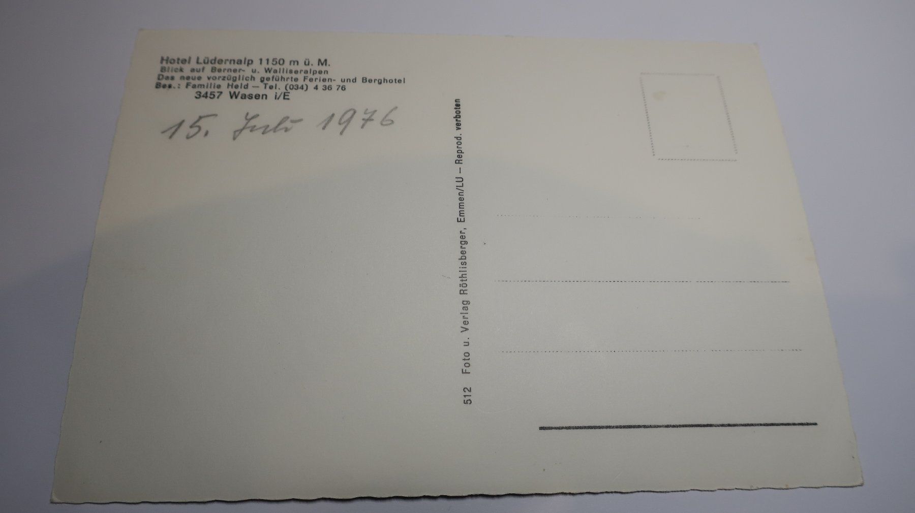 Cartoline postali: Hôtel Lüdernalp Wasen i/E – Usato da Cormoret venduto da Pascalll2001 5