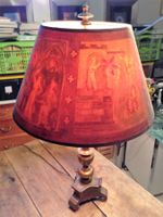 Antike Tisch Lampe mit Schirm Messing Fuss mit 2 Lampen