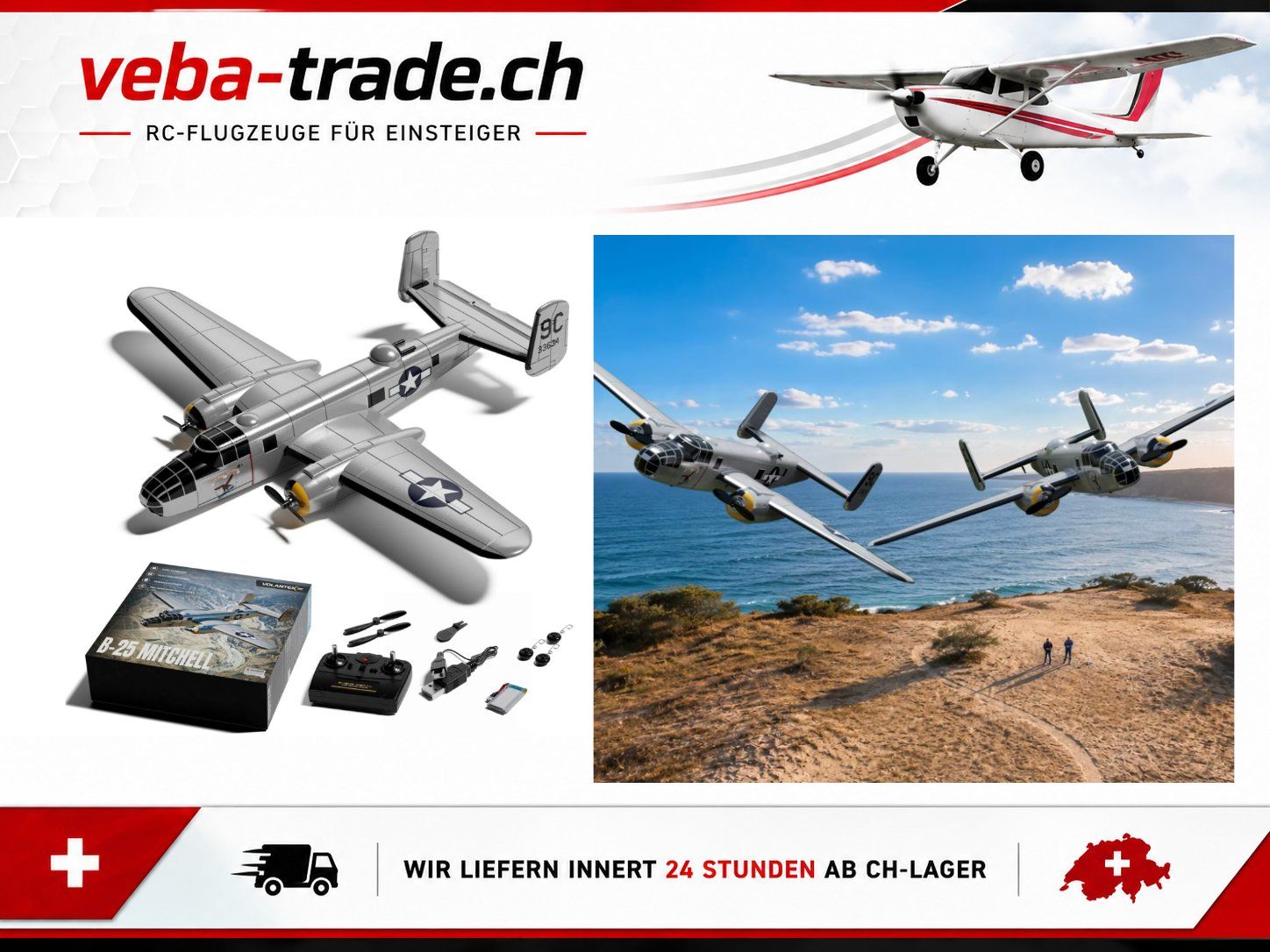 RC Modellbau: Volantex B-25 Mitchell - RTF Komplett-Set mit XPilot Gyro – Neu und originalverpackt aus Oberrüti von Veba-Trade