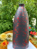 Schwarze Keramik Vase mit elegantem rotem Blumenmuster 44 cm