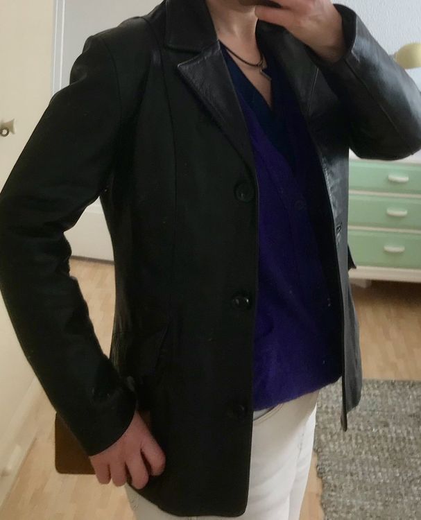 Wie neu: Übergangsjacke Jacke Lederjacke, schwarz, Damen, S 1