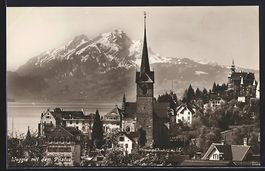 Weggis, Teilansicht mit Kirche und Pilat