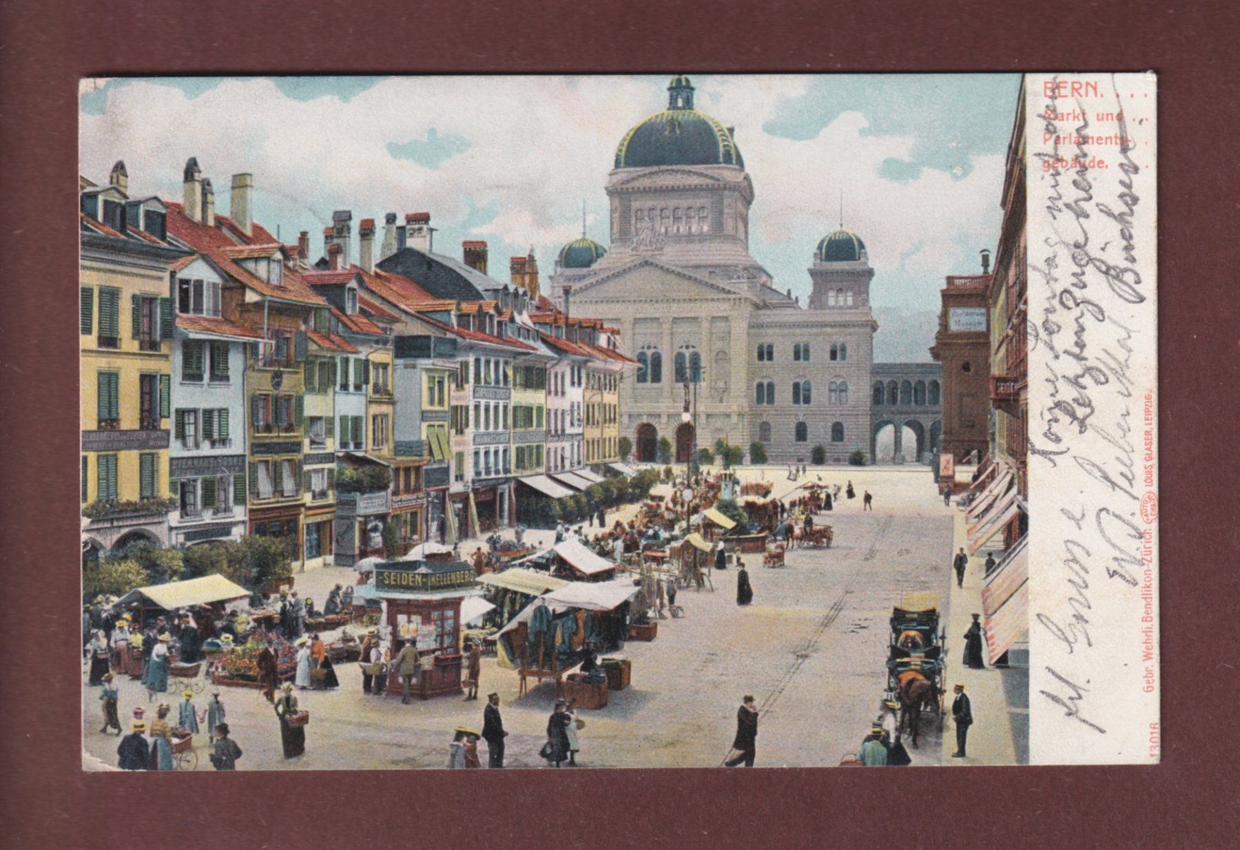 Cartoline postali: BERN - Markt - Parlamentsgebäude - 1905 Feldpost – Usato da Pully venduto da nicecards-shop