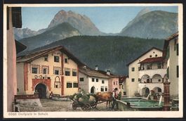 Schuls, Dorfplatz, Bauer mit Rindergespa