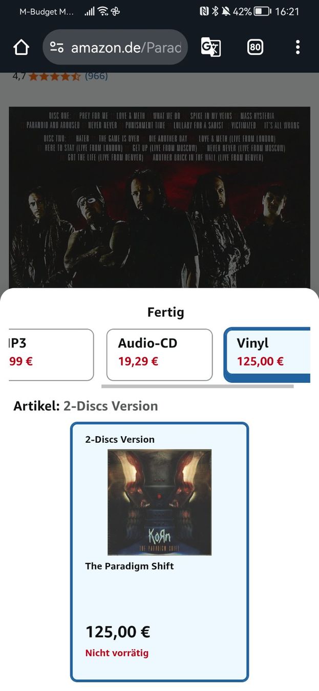 Dischi in vinile: KoRn  The Paradigm Shift Doppel LP RAR, – Nuovo (secondo la descrizione) da Lotzwil venduto da Gryphus86 4