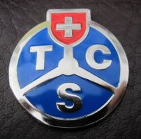 Badge-plaque TCS métal argenté, bleu-rouge Ø35mm