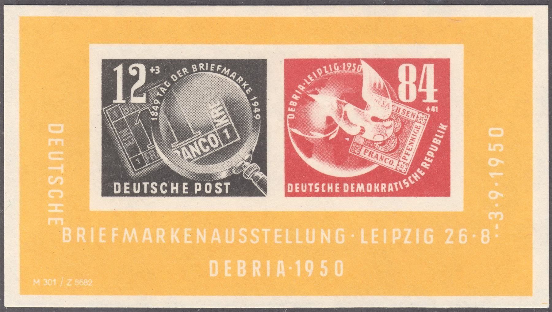 Tous les timbres: DDR Block 7 Briefmarkenausstellung DEBRIA 1950 postfrisch ** – Neuf (Voir description) à Berlin par philateliekontor