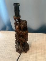 Vintage Tischlampe Holz geschnitzt China Figur ca. 30 cm