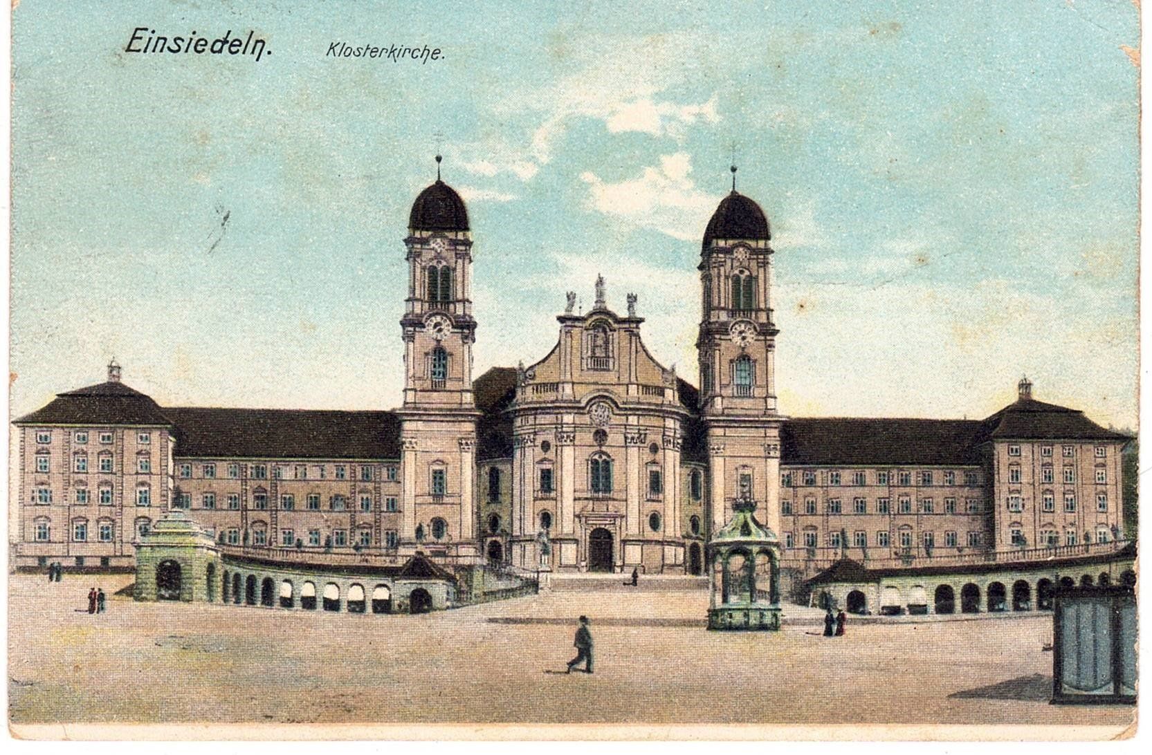 Cartoline postali: 1908 Einsiedeln, Klosterkirche – Usato da Kreuzlingen venduto da Koi4