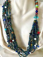Boho Vintage Multistrang Long Kette aus Glasperlen – Unikat