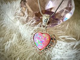 Herz  Anhänger Silber 925synthetischer Edel Opal